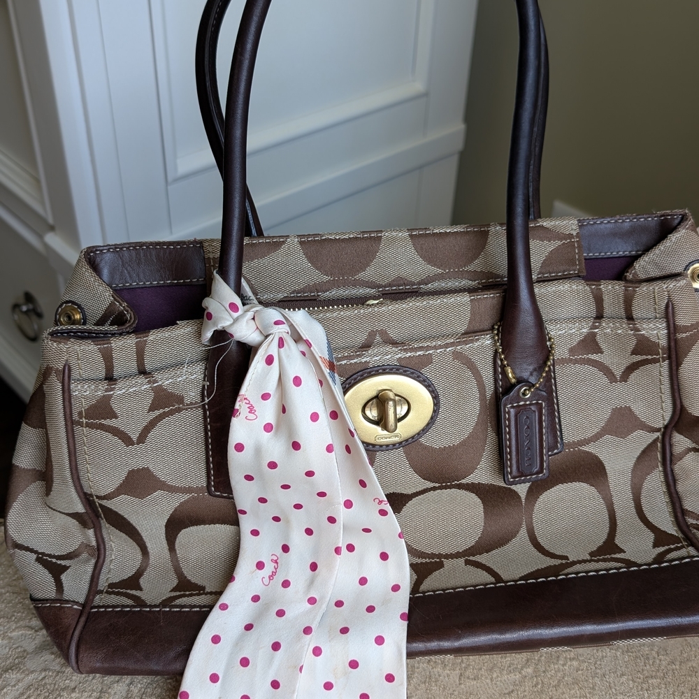 Coach Brown and Tan Signature Tote Bag
